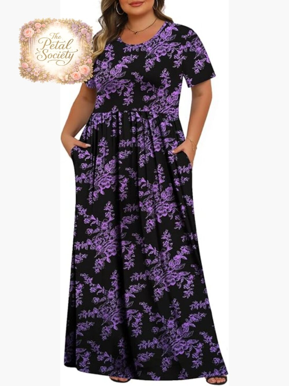 Plus Size Maxi Dress with Pockets Casual Short Sleeve Summer Long Dress